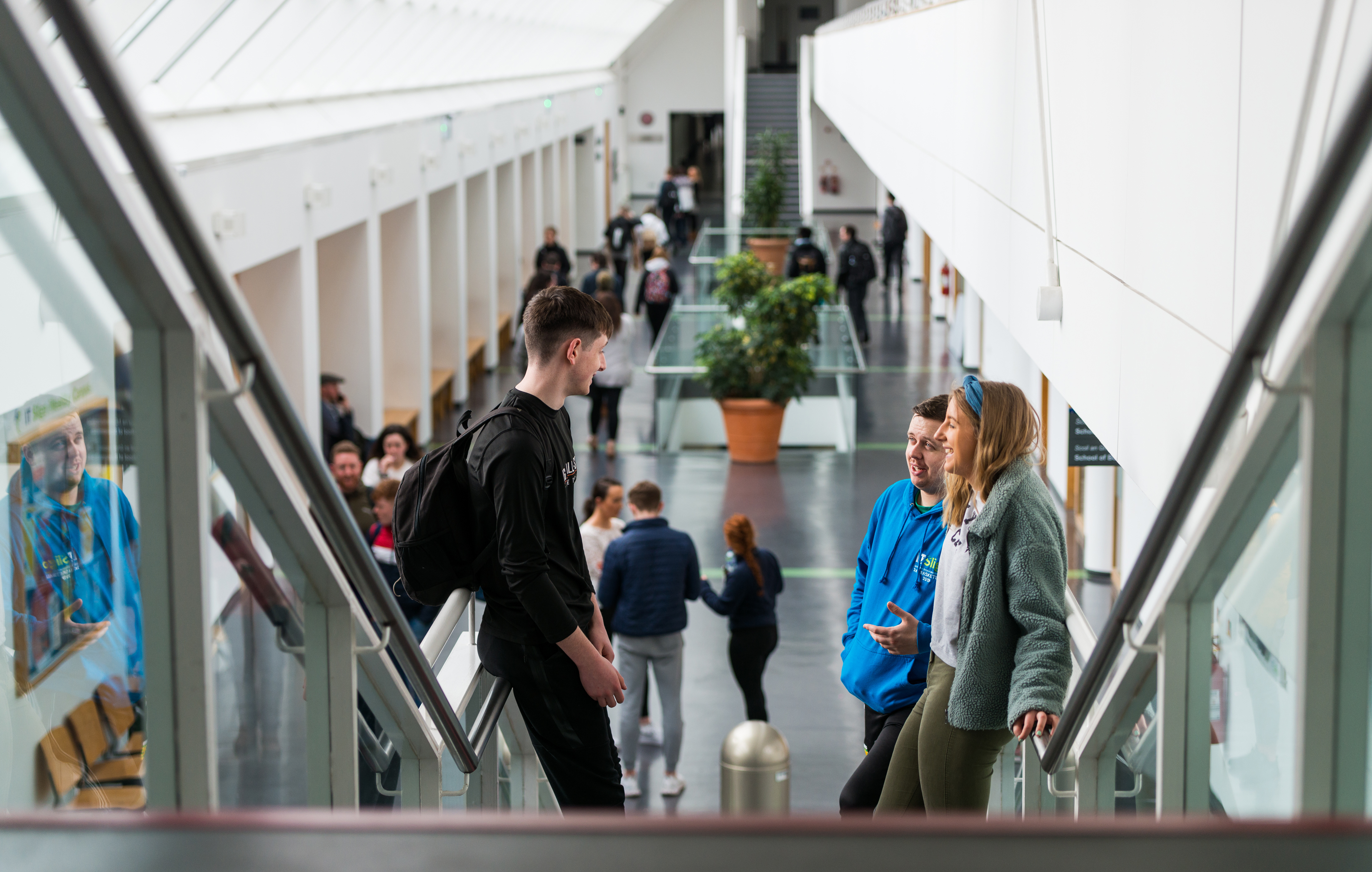 Students chat on stairs to ATU Sligo concourse
