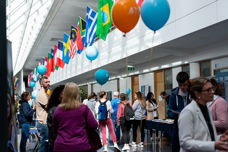 image of people speaking at ATU Sligo concourse at Open Day