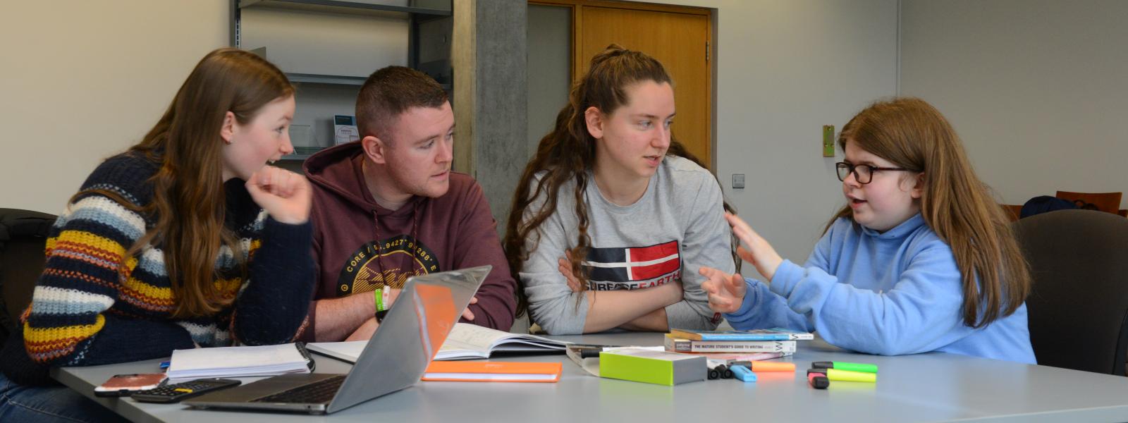 Four ATU Galway Students in Study Room