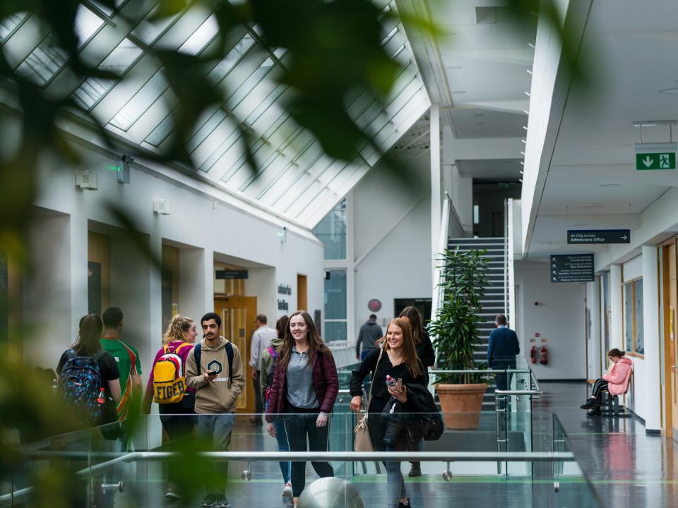 Students walking through corridor of ATU Sligo campus