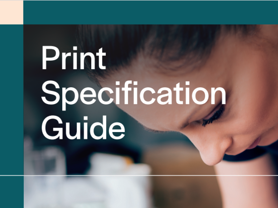Print Specifcation Guide cover showing printer at work